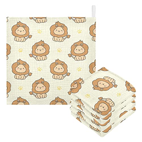 Image of vvfelixl Baby Washcloths Cotton Cute Lion Baby Muslin Washcloths Soft Baby Face Towel for Newborn Infants Baby Wipes, 11.8 X 11.8 Inch, 5 Pack Yellow