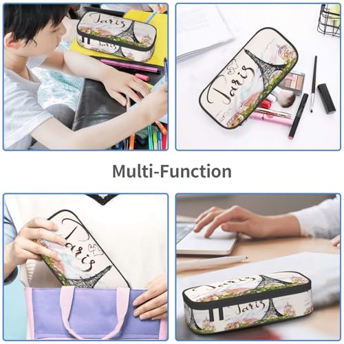 Image of Paris Romantic Eiffel Tower Pencil Case Organizer Big Capacity Pencil Pouch Stationery With Zipper School Supplies Pencil Bag For Girls Boys Office