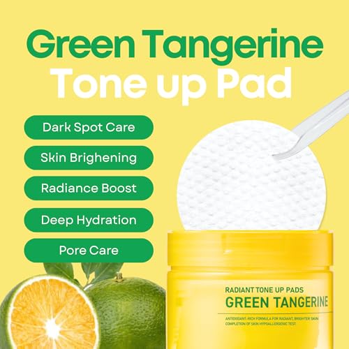 Image of Green Tangerine Radiant Tone Up Pads - Korean Toner Pads with Niacinamide, Centella Asiatica & Vitamin C, Dark Spot Corrector, Tone-Up & Hydrating Face Toner 50 Pad