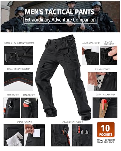 IGOLUMON Men's Stretch Tactical Pants, Ripstop Cargo Pants Outdoor Lightweight EDC Hiking Work Pants with 10 Pockets3