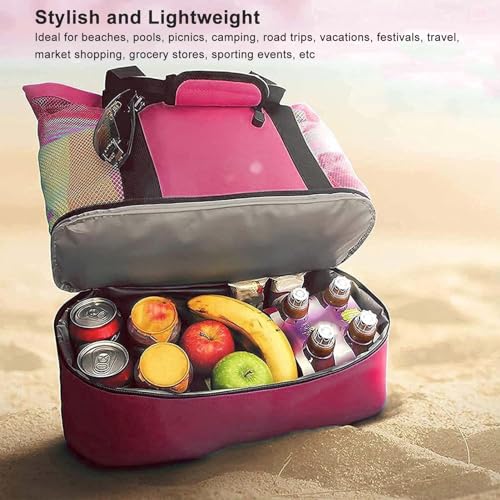 Beach Mesh Handbag, Lightweight Mesh Beach Bag Double Zippered Removable Cooler for Picnic Camping Travel3