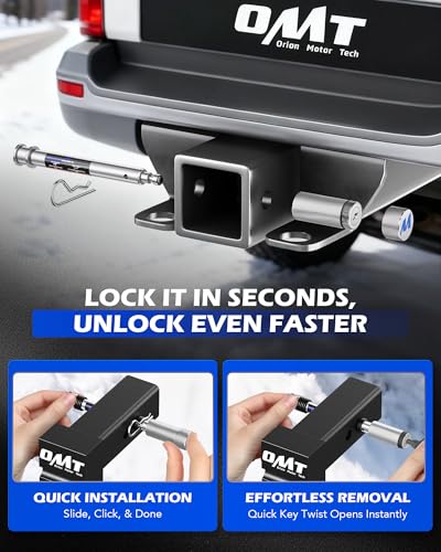 Image of Orion Motor Tech Locking Hitch Pin, Fits 2 inch & 2.5 inch Receiver with 5 /8 inch Diameter Hitch Pin Lock, Anti-Theft Steel Hitch Pin Lock with Key for Class III IV, Anti-Rattle Trailer Hitch Pin, Silver