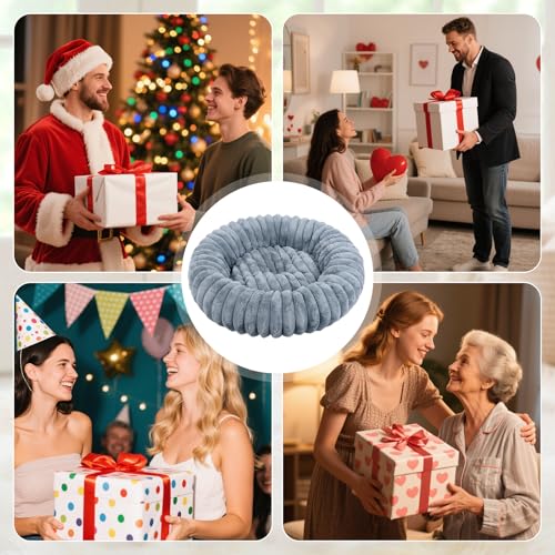 Qoosea Hundebett Katzenbett Flauschig, Dickes Donut Hundekissen mit Nackenstütze, Waschbar Hundedonut mit Rutschfester Unterseite, Hundebetten für Kleine Hunde und Katzen Grau 40 cm