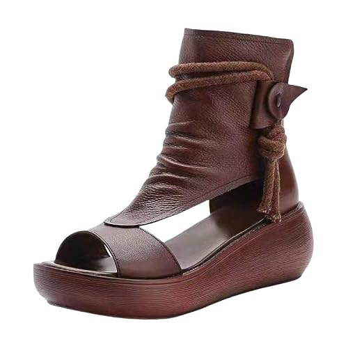 Fusecottc Women's large-size high-top sandals, casual fashionable and breathable, for outdoor wear in summer. (7,brown)