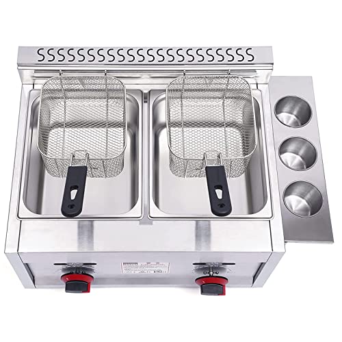Gasfritteuse, 12 l, gewerbliche Fritteuse, Edelstahl, Doppeltank, Arbeitsplatte, Gasfritteuse, Propan-Fritteuse, Speisenwärmer mit 2 Körben für Pommes Frites, Restaurant, Heimküche – Bild 3