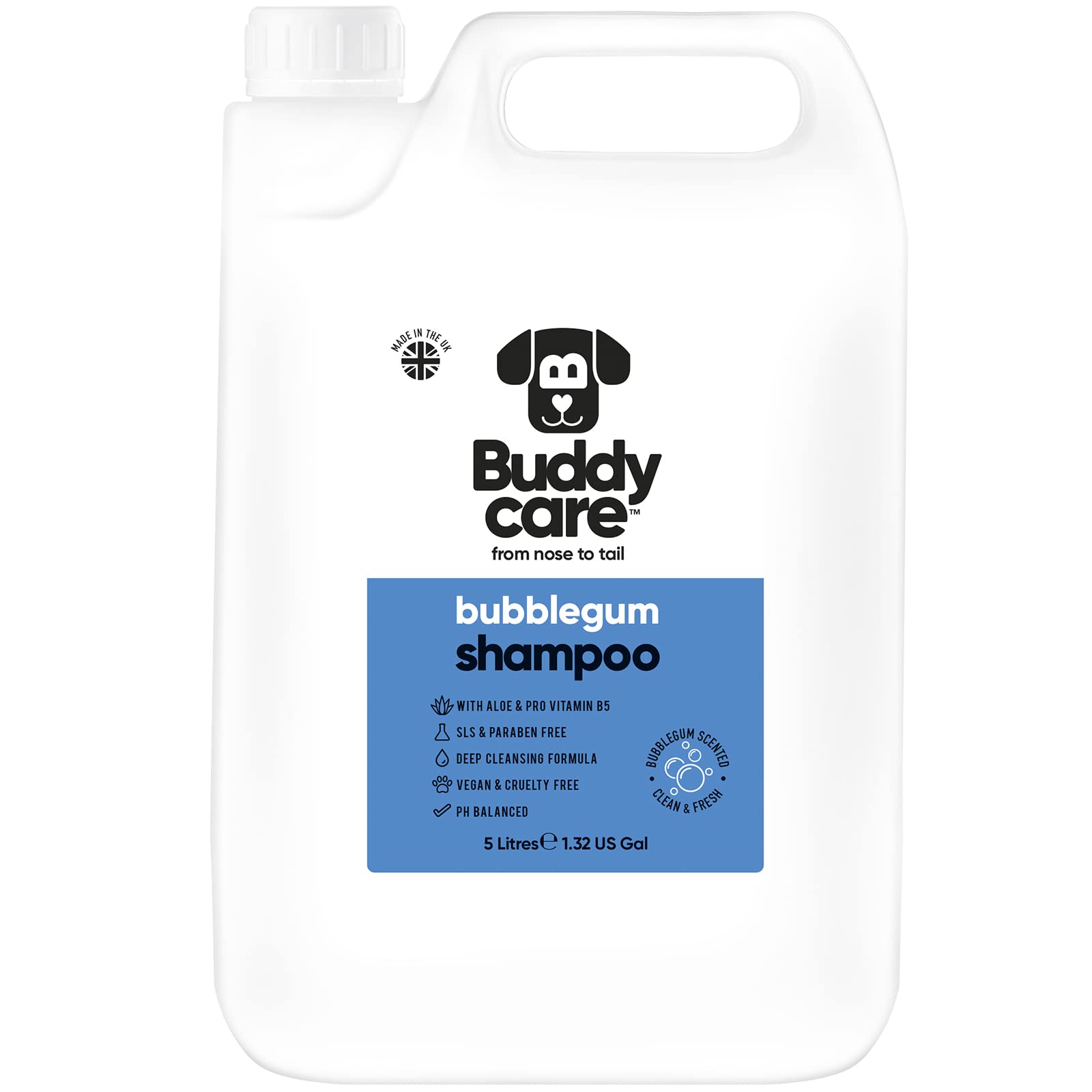 Bubblegum Dog Shampoo by Buddycare | For Smelly Dogs, Nourishing for Itchy & Dry Skin | Vegan & Curelty Free Dog Shampoo | Aloe Vera and Pro-vitamin B5 | 5L