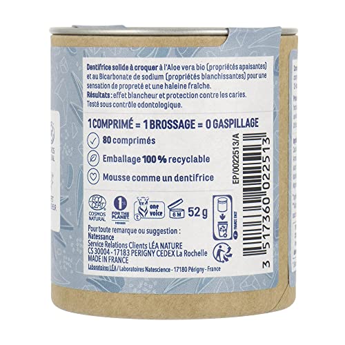 Natessance - Zahnpasta zum Kauen, Feststoffe, Bio-Aloe Vera und Bicarbonat, zertifiziert Bio Cosmos Organic – Karton 100% recycelbar… – Ansicht 3