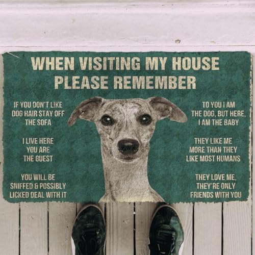 ���փ}�b�g �E�B�y�b�g���̃n�E�X���[�����o���Ă����Ă������� 50×80cm doormat Please Remember Whippet Dogs House Rules