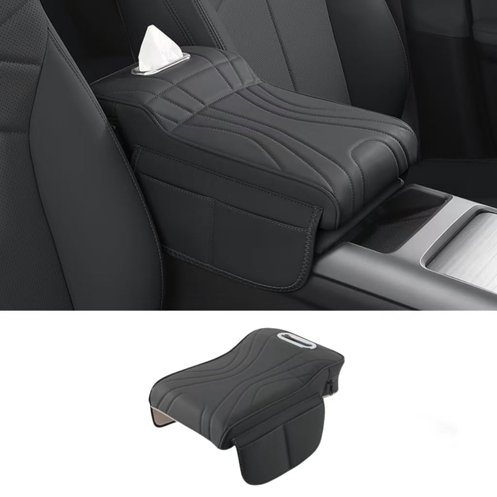 WENINETIES Car Center Console Armrest Box Pad for Nissan Juke F15 F16 2011-2020 PU Leather Memory Foam Cushion Elbow Support Guard Side Pockets Storage,Black