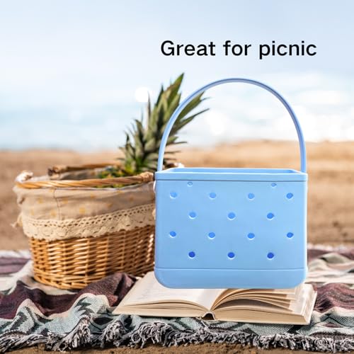Small Rubber Beach Tote Bag, Open Top Portable Outdoor Travel Bag for Beach Picnic Pool Outings4