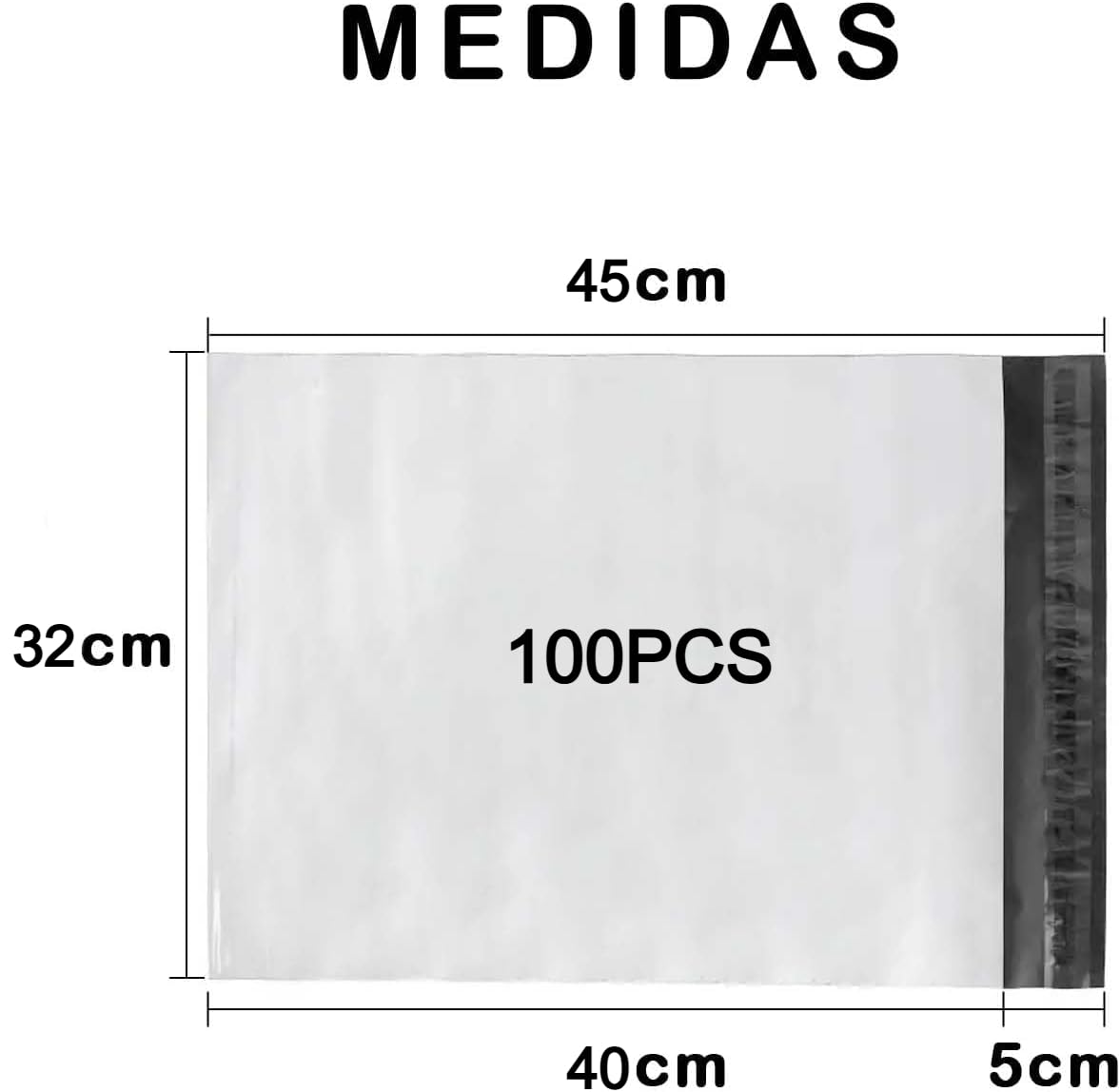 Bolsas para Envíos Autoadhesivos 32x40+5cm, 100 Unidades, Blancas, Impermeables e Resistentes, Plástico Reciclado, Sobres para envio de ropa y de embalaje(M 32X40+5CM)