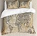 ABAKUHAUS Collage Set Copripiumino, Collage Mappa del Mondo Vintage, Arredamento del Letto 3 Pezzi con 2 Fodere Cuscini, 200 x 200 cm - 70 x 50 cm, Multicolore