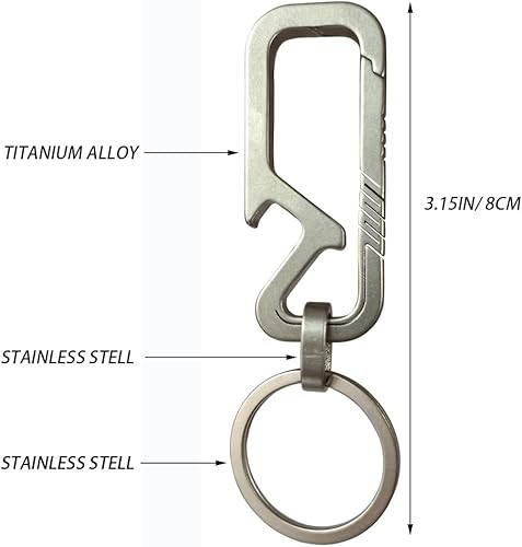 Miniatura 2 de Lmbros Llavero de titanio, abrebotellas, mosquetón para automóvil con llavero para hombres y mujeres