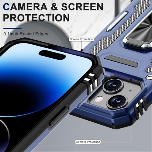 Image of Polycarbonate Back Cover Case Compatible for Apple iPhone 15 with Slide Camera Cover & Rotated Ring Kickstand | Military Grade Mobile Phone Cover Case for Apple iPhone 15 (Blue)