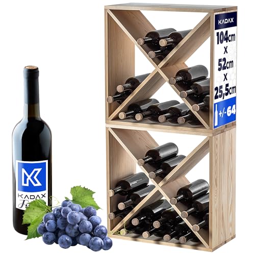 KADAX Botellero de madera, 52 x 25,5 x 104 cm, gran botellero para muchas botellas de vino, soporte rústico para vino, estante compacto para botellas, armario estable para vino