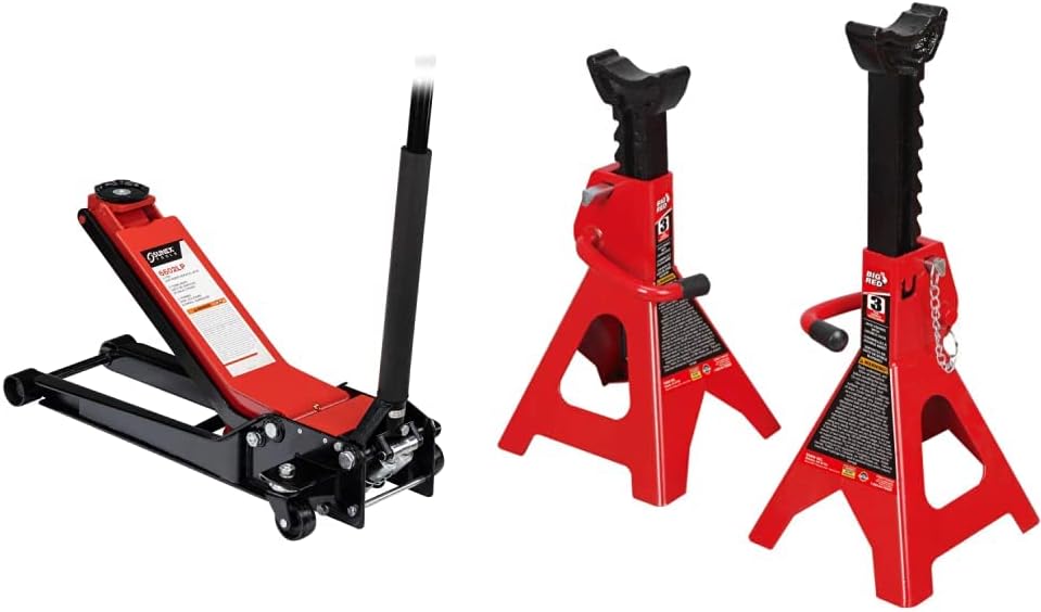 Sunex 6602LP 2 Ton Low Rider Steel Service Jack & Big RED T43002A Torin Steel Jack Stands: Double Locking, 3 Ton (6,000 lb) Capacity, Red, 1 Pair