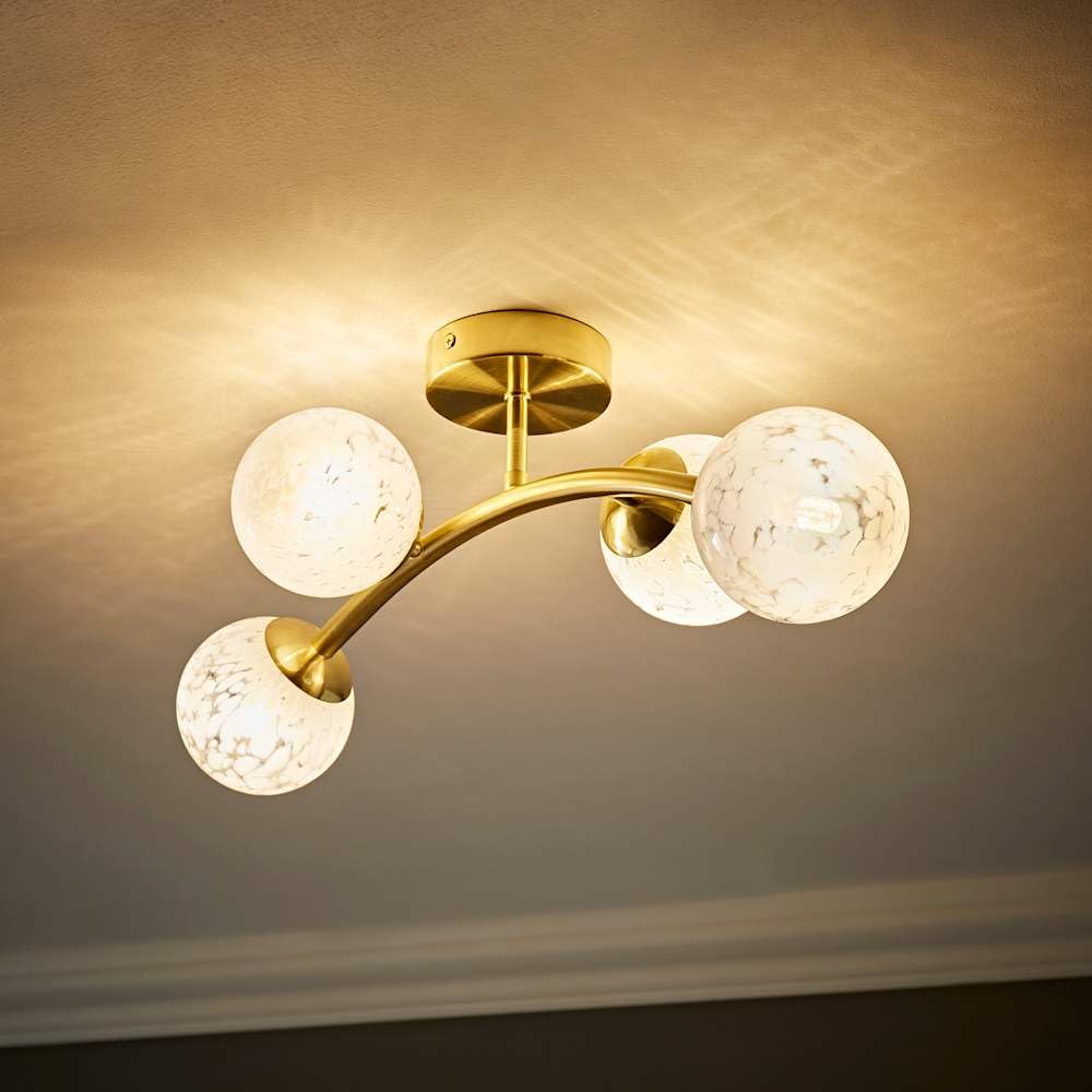 Valuelights White Jas Gold Ceiling Light & Confetti Glass Globe Shades & Bulbs