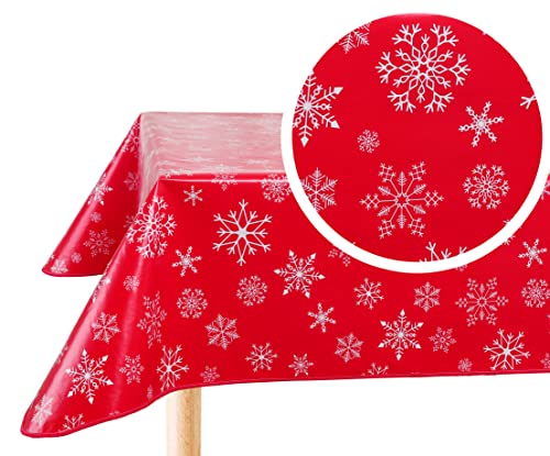 Wachstuch Tischdecke Weihnachtstischdecke Wachstuchtischdecke Abwaschbar Eckig 140 x 180 cm Weihnachten Rot