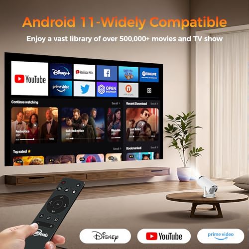 Image of Mini Projector Support 1080P, 200 Ansi Home Movie Projector Portable Projector with Wifi and Bluetooth, Automatic Keystone Correction, 180Rotatable, Compatible with HDMI USB PC Laptop