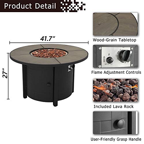 Festival-Depot-5Pcs-Outdoor-Fire-Table-Set-42-Inch-Propane-Fire-Pit-Table-and-4-Armchairs-with-Thick-Cushions-Patio-Conversation-Set-for-Garden-Backyard-Grey