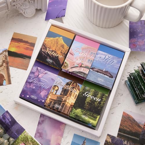 6 Sets 300 Sheets Washi Stickers for Journaling, Nature Travel Dream Vintage Aesthetic Scrapbook Sticker Set for Bullet Journal Art Diary Card Craft Gifts Planner Notebook