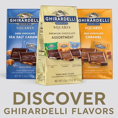 Image of GHIRARDELLI Premium Chocolate Assortment SQUARES, 5.3 oz Bag Variety of Individually Wrapped Milk, Dark, and Mint Chocolates