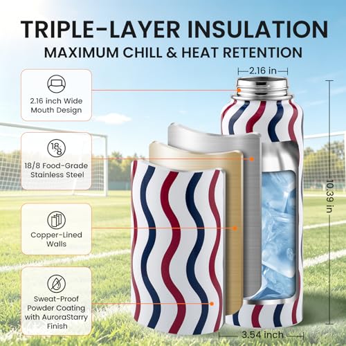 Image of RAYMYLO 2026 Soccer Biggest Event Edition Insulated Water Bottle 40 oz, Nation Flag Design, Best Souvenir & Gift for World Soccer Lover, Vacuum Stainless Steel (Cold for 36Hrs), Leak Proof & Non-BPA
