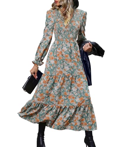 Amazon.com: Azurehop Women Spring Fall Long Dresses, Casual Floral Sexy V  Neck Maxi Dress, Wedding Guest Party Engagement Bodycon Dress, Large,  Chateau Green: Clothing, Shoes & Jewelry