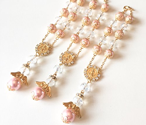 Yrp 12 Baptism Pink/Gold Angel Favors Bracelet Party Favors Bautizo Recuerdos Angel Bracelet thumb #1