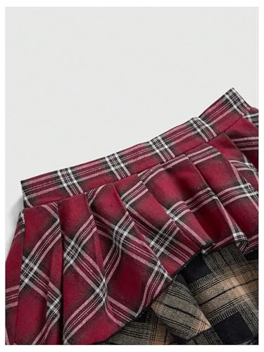 Verdusa Women's Plus Size Y2K Plaid Layered Ruffle Skirt Elastic Waist Asymmetrical Mini Skirts3
