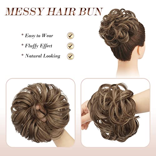 Feshfen Messy Bun Hair Piece Hair Bun Scrunchies Synthetic Wavy Brown Blonde Chignon Ponytails Hair Extensions Thick Updo Hairpieces For Women Girls 1Pcs #TOP2