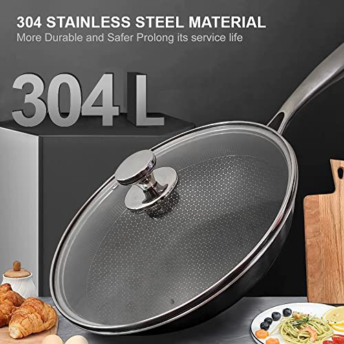Image of U.P.C. UPC 28cm Hybrid Stainless Steel Frying Pan with Cooking Lid - Stay-Cool Handle, PFOA Free, Dishwasher and Oven Safe, Non-Stick, Works with Induction Cooktop, Gas, Ceramic, and Electric Stove