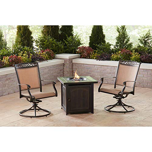 Hanoverhanover Fnt3pcswfpsq Fontana 3 Piece Fire Pit Chat Set With 2 Sling Swivel Rockers Outdoor Furniture Tan Dailymail