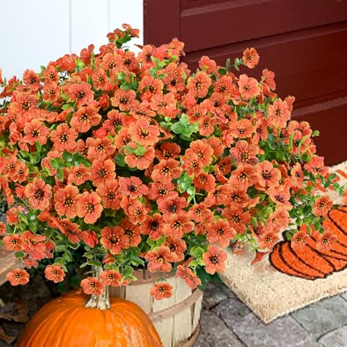 trytuny Artificial Flowers for Outdoor, UV Resistant Fake Silk Flowers, Realistic Faux Plants for Outside Indoor Porch Patio Window Box Planter Home Decor (16, Orange) Orange 16