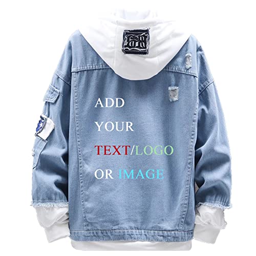 Unisex Personalized Hooded Denim Hoodie Tops Customized Gifts Add Your Own Design Outwear Custom Jeans Jackets Coat