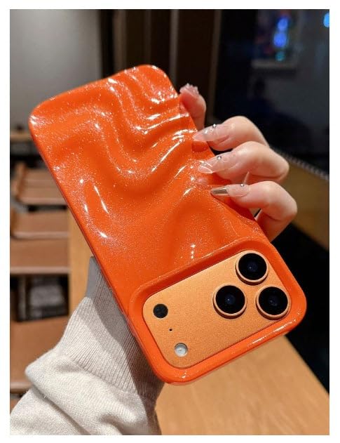 Image of COVERLY Orange Sparkle Swirl Back Case Cover for iPhone 12 Pro | Hot Minimalist Faux Wave Cute Design | Water Wrinkle Glitter | Silicone Aesthetic Glossy Cover for Girls & Women (Orange, Shockproof)