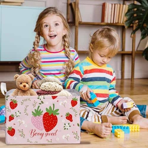 Image of Strawberry Foldable Storage Box, Strawberries Waterproof Fabric Toy Organizer Box for Boys Girls, Strawberries Storage Boxes for Nursery Room, Strawberry Gifts Basket, Storage Basket for Room Decor