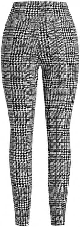 Women's Work Pants Checkered Business Casual Stretch Slim Fit Elastic Waist with Tummy Control Fall Office Dress Pants - Image 4