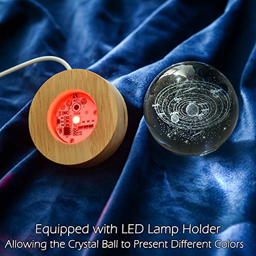 Image of IFOLAINA 3D Solar System Crystal Ball Laser Engraved Glass Sphere Home Decor with Wooden Light Base | EngravDecorative Solar System Globe Model Astronomy Decor Gift for Boys Girls Physics Enthusiasts Space Model Collectors