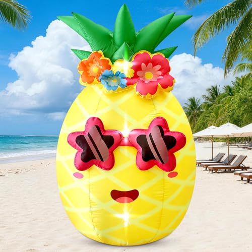 5FT Summer Inflatable Pineapple Outdoor Decor Blow Up Pineapple Built-in LED Lights Giant Inflatable Decorations for Tropical Pool Beach Party Photo Backdrop Yard Lawn Hawaiian Luau Party Supplies