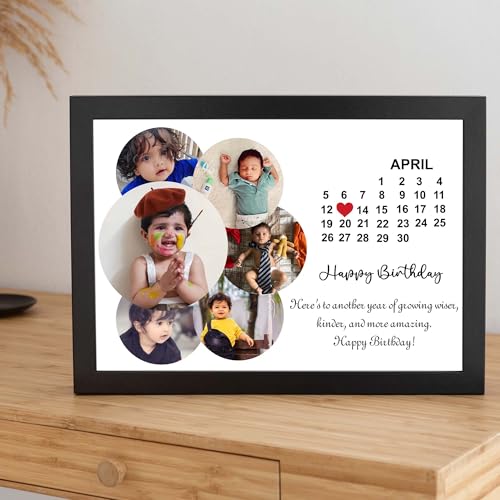 Image of ASHVAH Happy Birthday Customized Month Calendar Collage Photo Frame with Quote Gift for Friends, Kids - 124