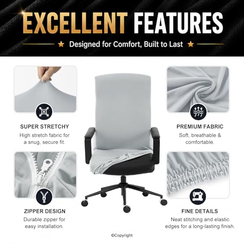 Image of DIVA EN CAMINO DEC Stretch Computer Office Chair Cover with Durable Zipper - Universal Washable Removable Spandex Rotating Boss Chair Slipcovers - Anti-dust Soft Desk Chair Seat Protector for Pets