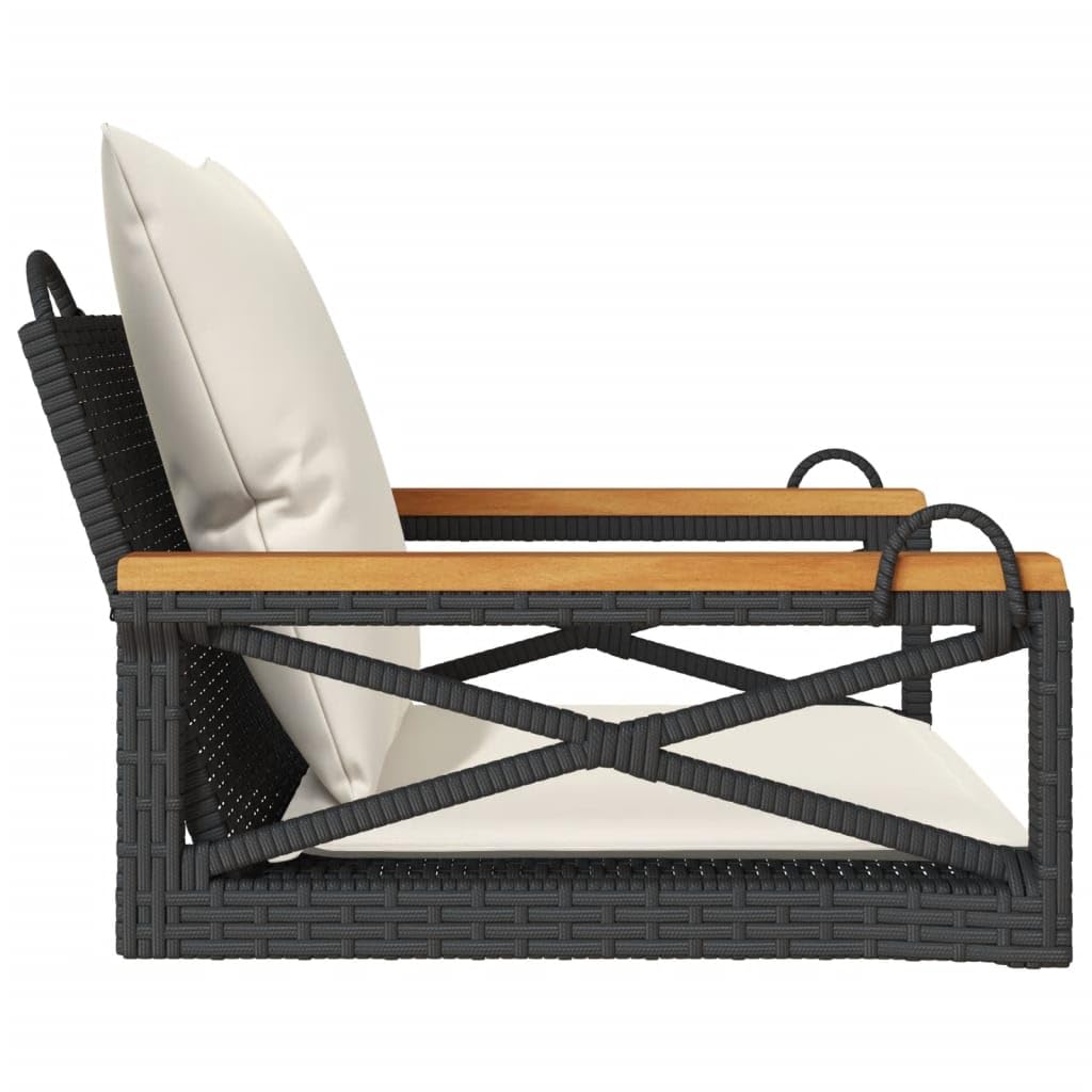 Hamaca colgante con cojín negro, 63 x 62 x 40 cm, polirratán, resistente a los rayos UV, 110 kg de capacidad de carga, para jardín, balcón, terraza
