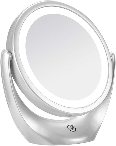 Reflect - Espejo de maquillaje LED recargable 5X con doble vista, 1800 mAh con botón táctil