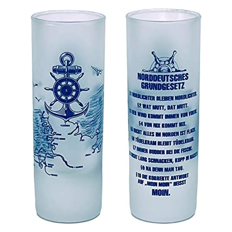 3forCologne Vasos de chupito de 6,5 cl, juego de 6 unidades, diseño de ancla con la leyenda básica, pinchos y vasos de chupito, tequila, vodka, frutero, grappa, en un paquete de regalo con soporte Cover