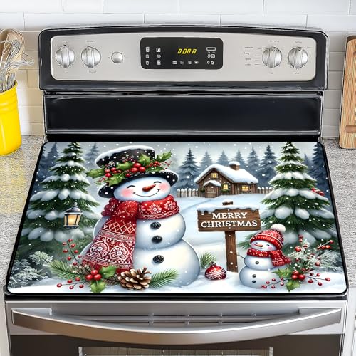 Image of NYZE Christmas Stove Top Cover for Electric Stove,Glass Stove Top Cover,Heat Resistant Glass Cooktop Cover,Stovetop Protector, Kitchen Decor,Dish Drying Mats Cover for Washer Ceramic Top 28.5x20.5 in
