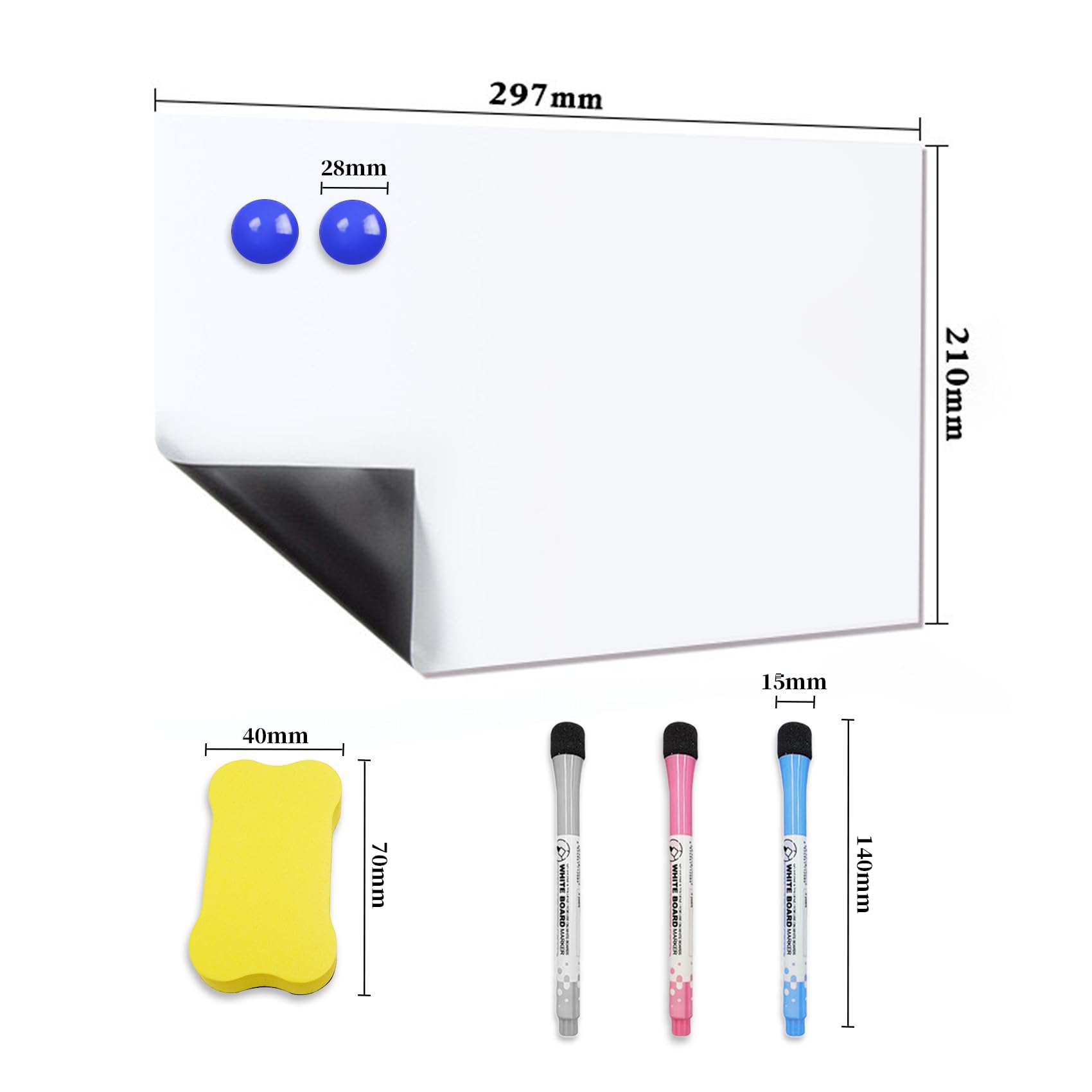 A4 Pizarra Blanca Magnética para Nevera, Tablero Magnetico de Borrado en Seco con 3 Rotuladores Pizarra Blanca, Borrador, Whiteboard para Memorandos, Notas, Menús, Planificar Estudios