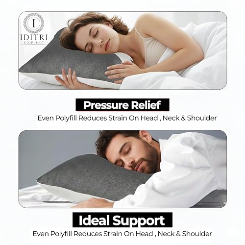 Image of Premium Microfiber Pillow, Grey and White Soft Bedding, Ultimate Support for Neck and Head, Luxury Redefined,Washable Cover with Durable Zipper,60 x 40 x 15 cm