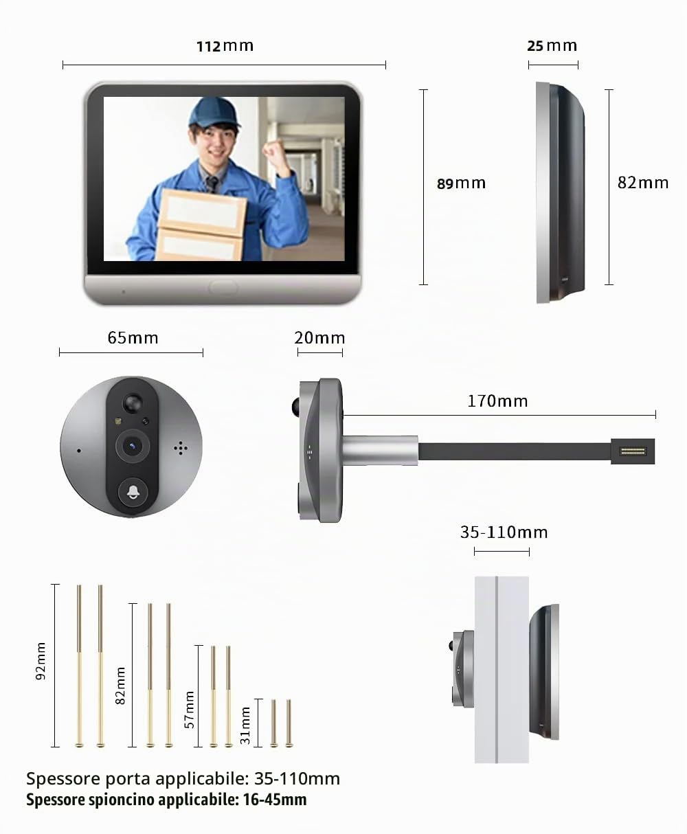 Spioncino Digitale a Batteria 1080P,Suoneria Campanello,Wifi Video Telecamera Senza Fili con da Monitor 4,3" Pollici,Alexa,Scheda 32G inclusa