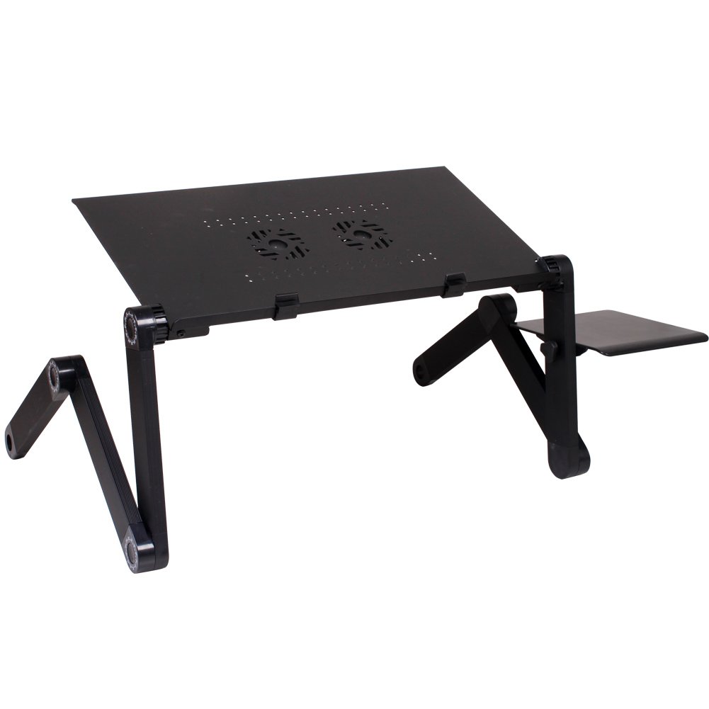 Height Adjustable Standing Desk, Sincelee Adjustable Vented Laptop Aluminum Computer Desk Portable Bed Tray Book Stand Folding Lap Desk with Mouse Pad (Black)